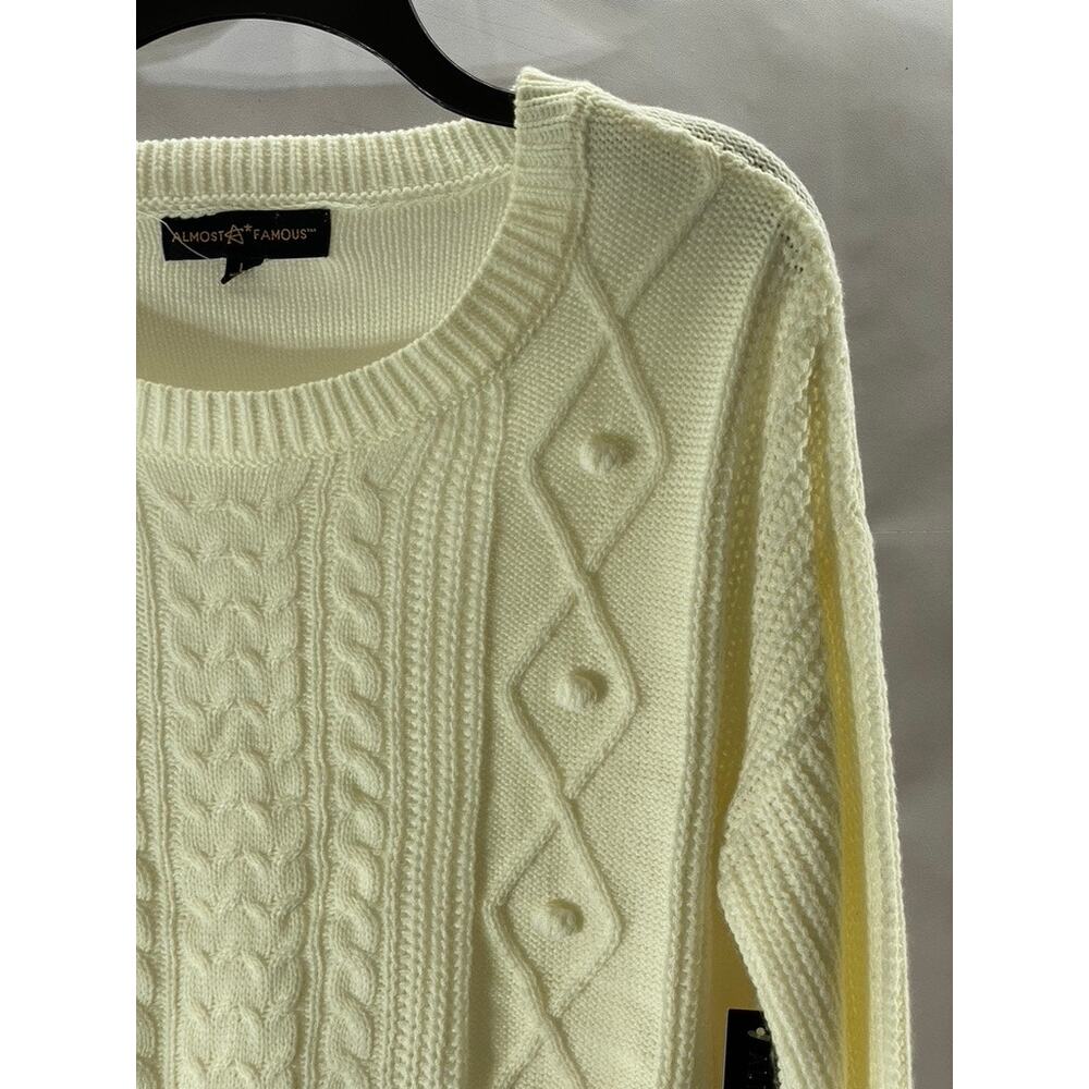 ALMOST FAMOUS Women’s Cream Cable Knit Crewneck Long Sleeve Sweater SZ L - Picture 3 of 11